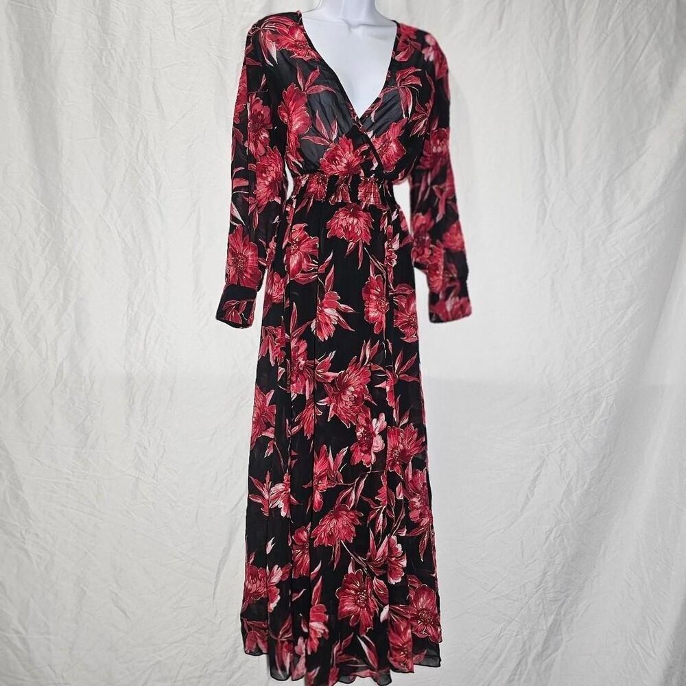 vintage y2k 2000s romantic goth whimsigoth v neck chiffon maxi dress